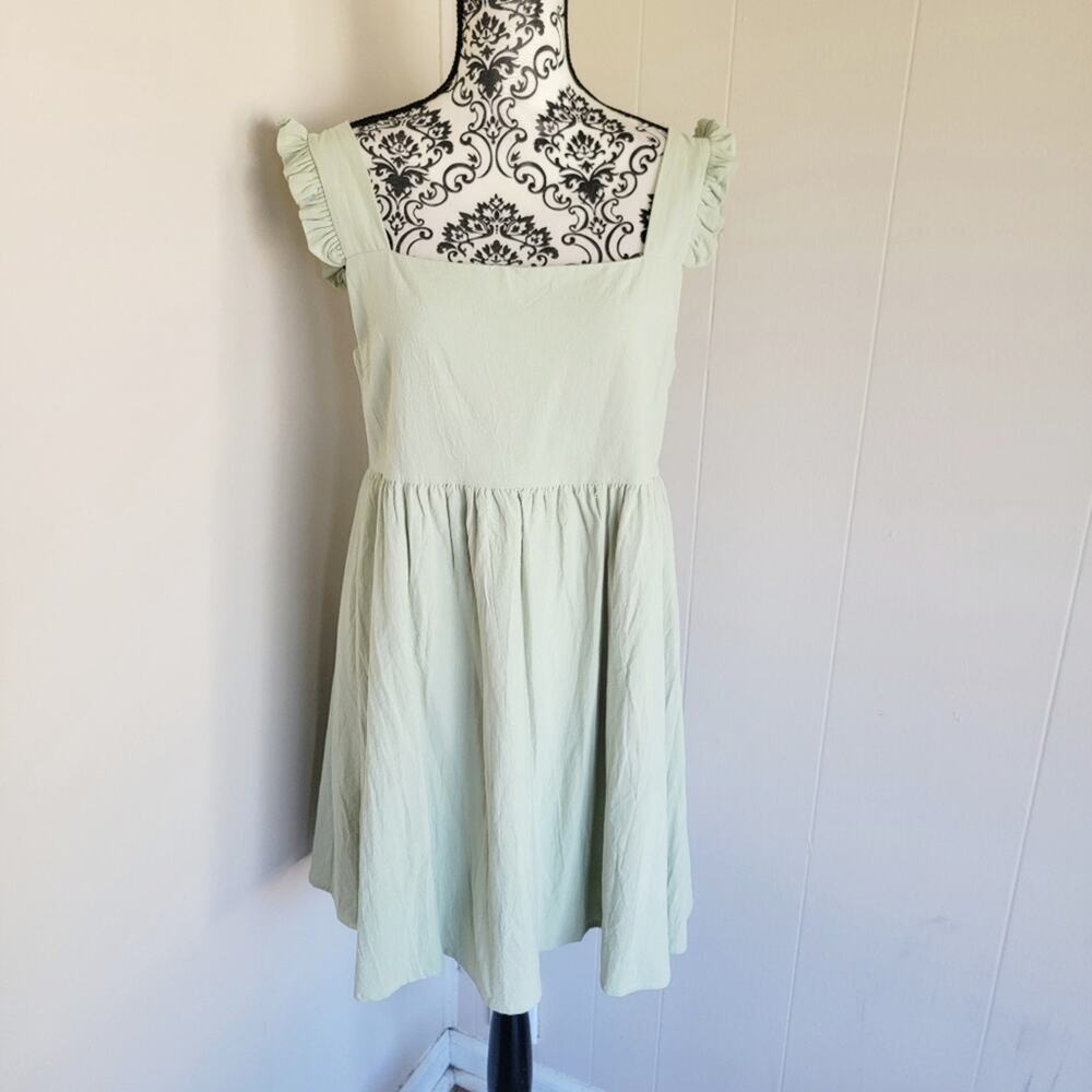 Nasty Gal Sage Green Square Neck Mini Babydoll‎ Dress